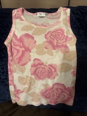 Currants Pink Floral Ribbed Tank Top